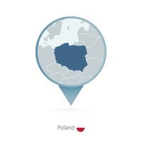 Map pin with detailed map of Poland and neighboring countries. vector