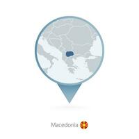 Map pin with detailed map of Macedonia and neighboring countries. vector