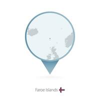 Map pin with detailed map of Faroe Islands and neighboring countries. vector