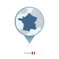 Map pin with detailed map of France and neighboring countries. vector