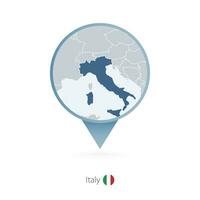 Map pin with detailed map of Italy and neighboring countries. vector