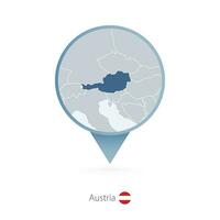 Map pin with detailed map of Austria and neighboring countries. vector