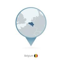 Map pin with detailed map of Belgium and neighboring countries. vector