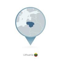 Map pin with detailed map of Lithuania and neighboring countries. vector