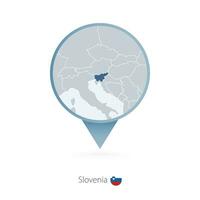 Map pin with detailed map of Slovenia and neighboring countries. vector