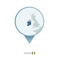 Map pin with detailed map of Ireland and neighboring countries. vector