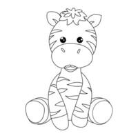 Zebra. Zebra cartoon image. Black and white drawing. Horse pattern. Sitting posture. Cute. Line art. vector