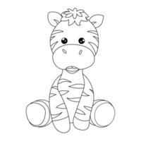 Zebra. Zebra cartoon image. Black and white drawing. Horse pattern. Sitting posture. Cute. Line art. vector