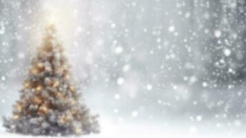 difuminar Navidad árbol con blanco nieve que cae antecedentes con Copiar espacio para festivo invierno fiesta estacional bandera y tarjeta diseño. generativo ai foto