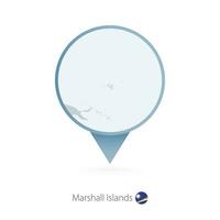 Map pin with detailed map of Marshall Islands and neighboring countries. vector