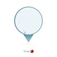 Map pin with detailed map of Tonga and neighboring countries. vector