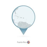 Map pin with detailed map of Puerto Rico and neighboring countries. vector