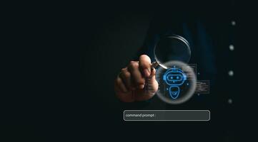 Command Prompt AI interface and machine learning language processing, neural networks. chatbot technology automation, data analysis and software development. photo