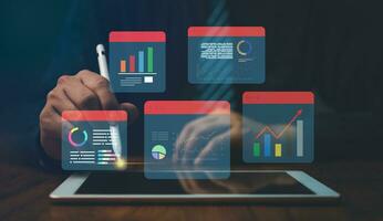 Dashboard insight Data Management System Analysis Key Performance Indicators KPI performance business concept. Digital marketing dashboard report budget financial data economic chart. photo