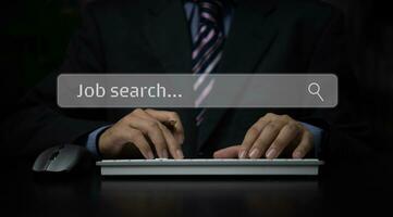 Job search find data online internet website. Business recruit resource human employee with computer technology concept. photo