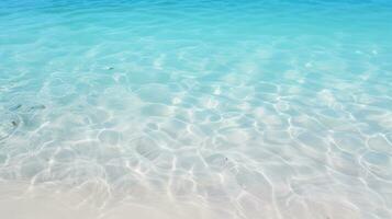 Blue water and white sand in the sea. Summer background with copy space Generative AI photo