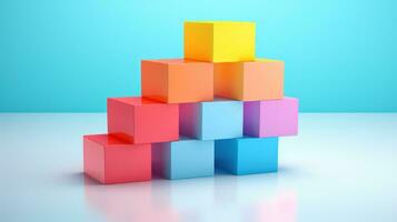 3d render of colorful cubes in a row on blue background. Generative AI photo