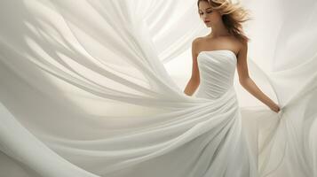 Beautiful young woman in white wedding dress. 3d rendering. Generative AI photo