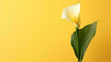White calla lily flower on yellow background. illustration. Generative AI photo