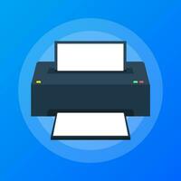 Flat printer icon. printer with paper a4 sheet and printed text document vector