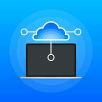 Cloud computing icon and laptop on blue background. Vector illustration.