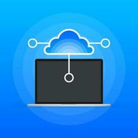 Cloud computing icon and laptop on blue background. Vector illustration.