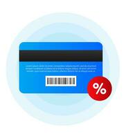 descuento azul tarjeta para comprando en blanco antecedentes. vector ilustración.