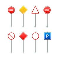 Set of road signs isolated on transparent background. Vector illustration.