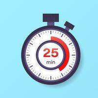 The 25 minutes timer. Stopwatch icon in flat style. vector