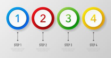 Infographics whith 1, 2, 3 and 4 steps of different colors on white background. Vector illustration.