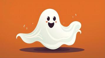 Cute ghost on orange background. illustration in flat style. Generative AI photo