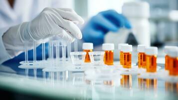 scientist working with test tubes in laboratory, science research and development concept Generative AI photo