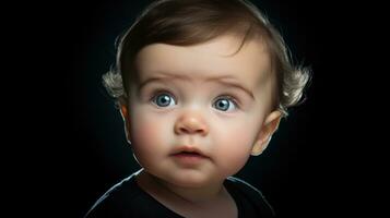 Surprised little boy on a black background. 3d rendering Generative AI photo