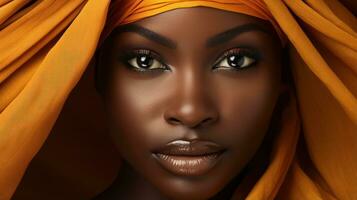 Beautiful African American woman with headscarf. 3d rendering Generative AI photo