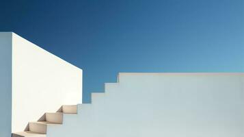 White stairs leading up to blue sky. 3d render illustration. Generative AI photo