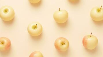 Seamless pattern with yellow and red apples on a beige background Generative AI photo