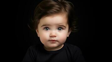 retrato de un linda pequeño chico en un negro antecedentes. 3d representación. generativo ai foto