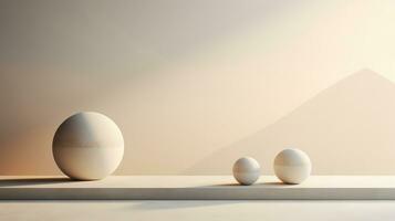 Minimalistic abstract background with white eggs. 3D render. Generative AI photo