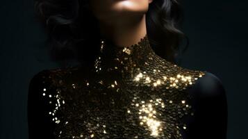 3d render of female body with golden sequins on her body Generative AI photo