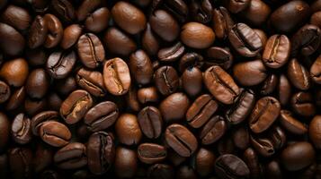 Roasted coffee beans background. Close-up of coffee beans. Generative AI photo