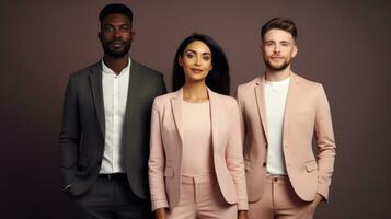 Group of young business people standing in a row. Studio shot. Generative AI photo