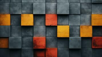 3d rendering of abstract geometric background with orange, yellow and black squares Generative AI photo