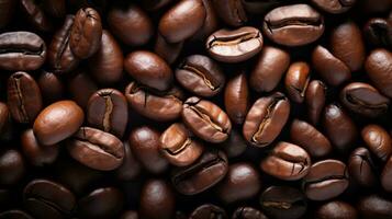roasted coffee beans on a black background. close-up. Generative AI photo