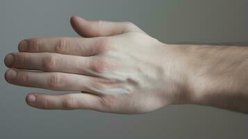 Man hand isolated on gray background. Closeup of human hand. Generative AI photo