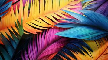 Abstract colorful tropical leaves background. 3d render illustration for your design Generative AI photo