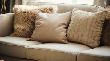 Pillow on sofa decoration in living room interior - Vintage Light Filter Generative AI photo