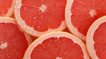 Slices of grapefruit as a background. Top view. Generative AI photo