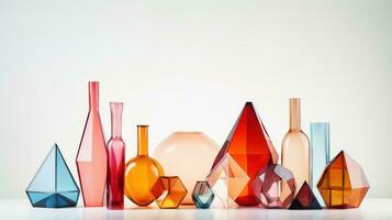 Colorful glass vases on a white background. 3d rendering Generative AI photo