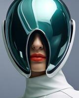 3d rendering of a female astronaut in a helmet with red lips Generative AI photo