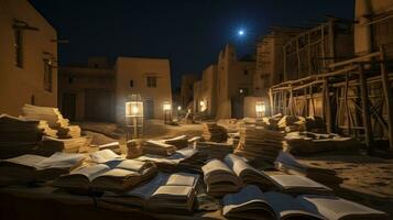 Night view of Timbuktu Manuscripts. Generative AI photo